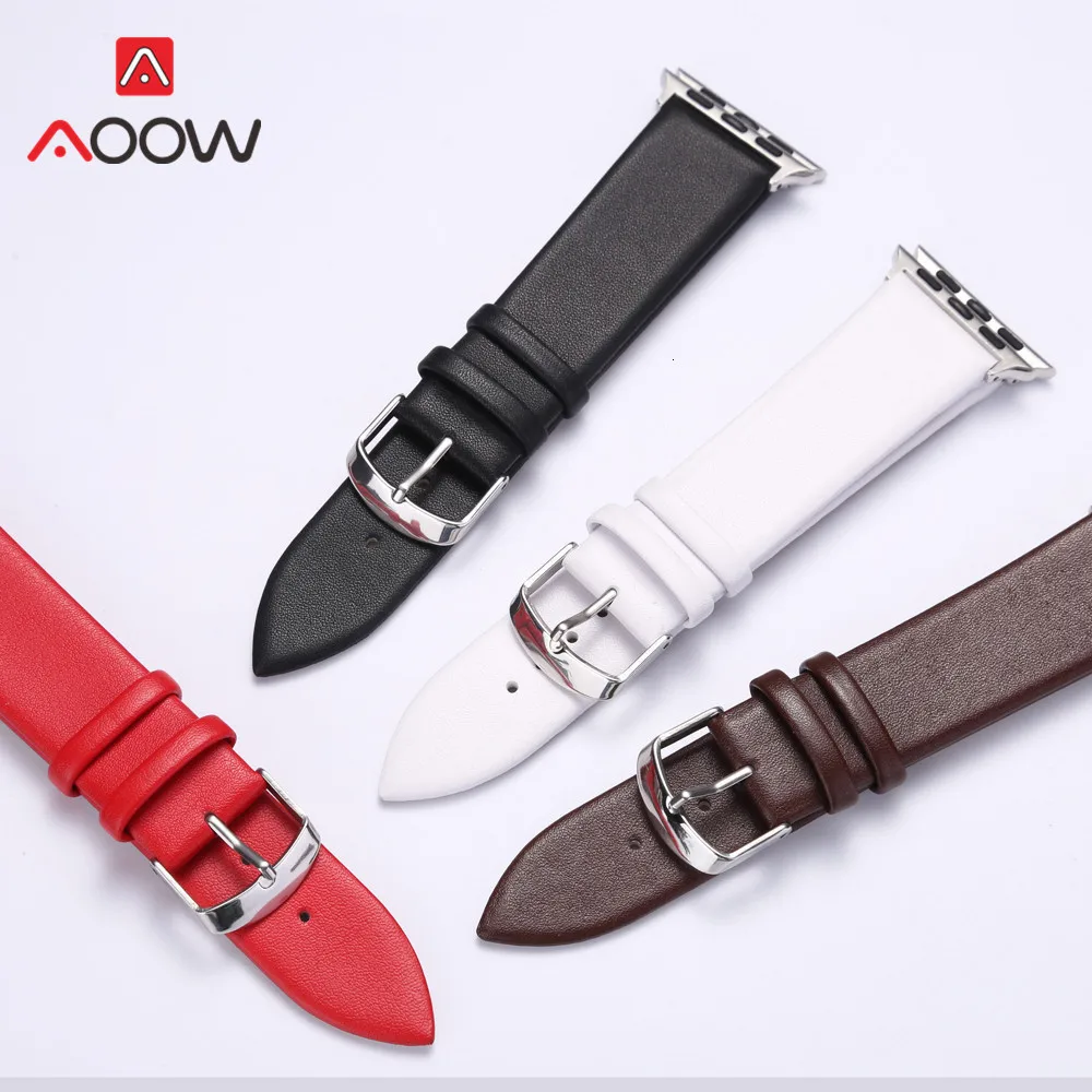 Ремешок для часов из мягкой кожи для Apple Watch 38 мм 42 мм, красный, коричневый, белый, для женщин и мужчин, сменный мужской т-браслет, ремешок для iwatch 1 2 3