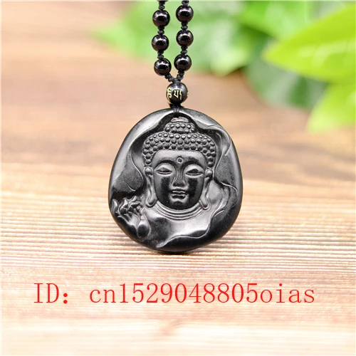 Натуральный черный зеленый китайский нефритовый Будда Кулон Бусы обсидиан
