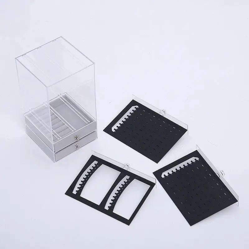 black with 2 drawer Ювелирные изделия из кристаллов, пластиковая PS полка для демонстрации ожерелья, браслета, стойки для сережек, вешалка для дизайна ногтей, подставка для макияжа, Органайзер - Цвет: black with 2 drawer