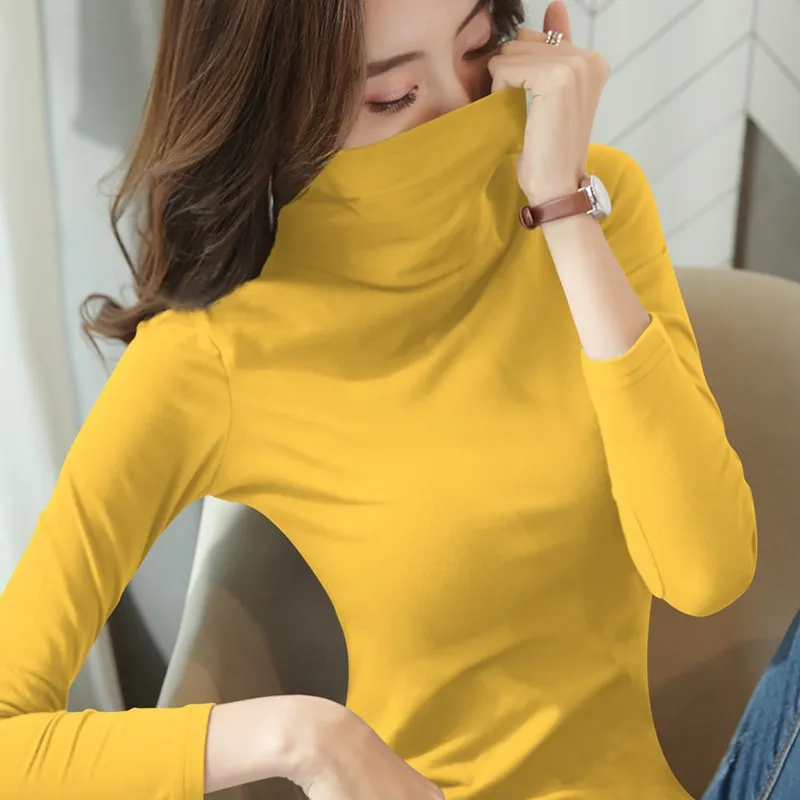 

New Bottoming Shirt Women Wear Half-high Collar Long-sleeved T-shirt Korean Style Slim Spring and Autumn Fashion All-match Top