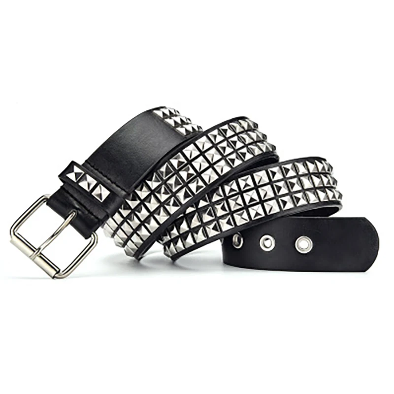 

2021 new luxury square bead rivet belt metal pyramid straps men and women punk rock hardware jeans designer female waist belts