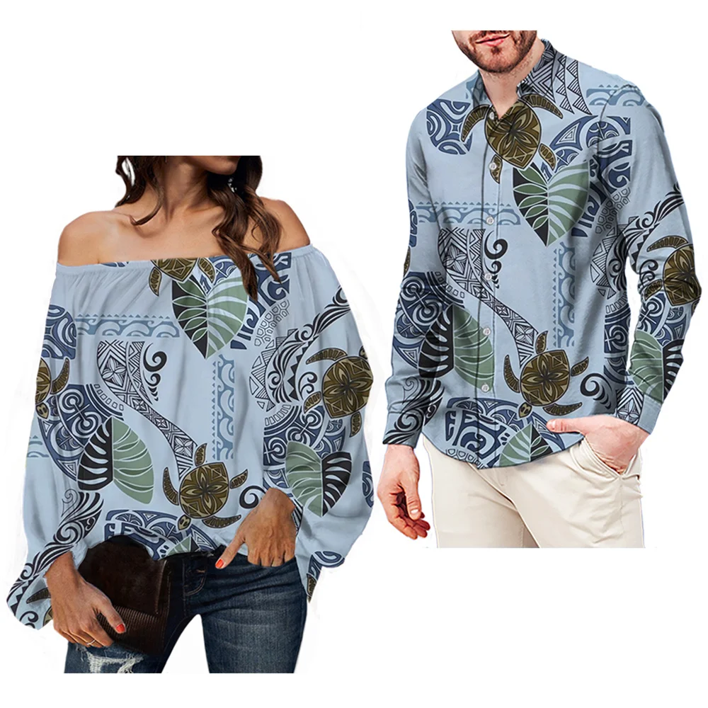 

Sexy Off Shoulder Samoa Turtle Printing Chiffon Shirt Women Fashion Lantern Long Sleeve Pullover Tops Street Vintage Lady Blouse
