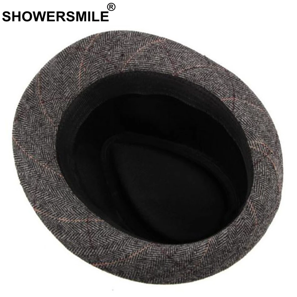 Серая клетчатая Федора SHOWERSMILE Мужская шерстяная твидовая Классическая джазовая