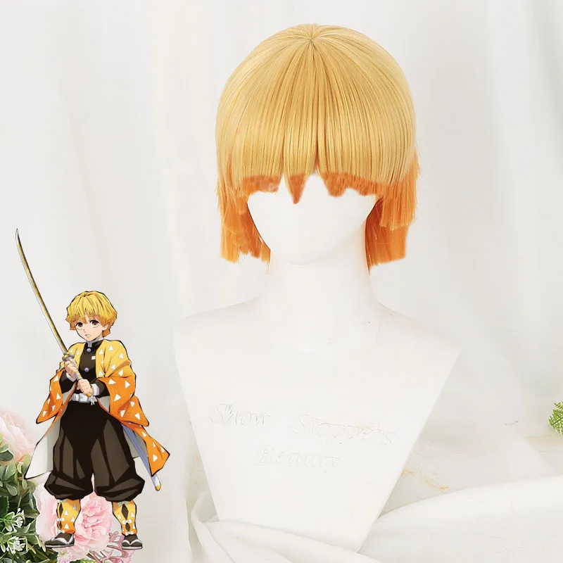 Парик для косплея аниме рассекающий демонов короткие желтые смешанные волосы