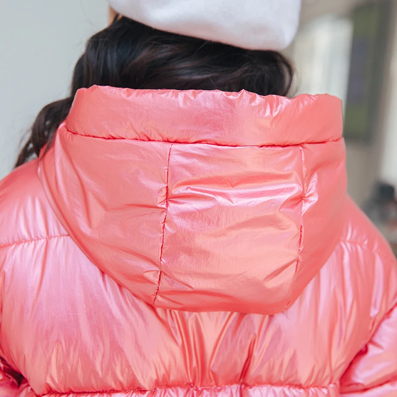 

Winter Jacket Female Coat Short Hooded Slim Warm Belt Women Jacket Candy Colors Clothes Glossy Jackets