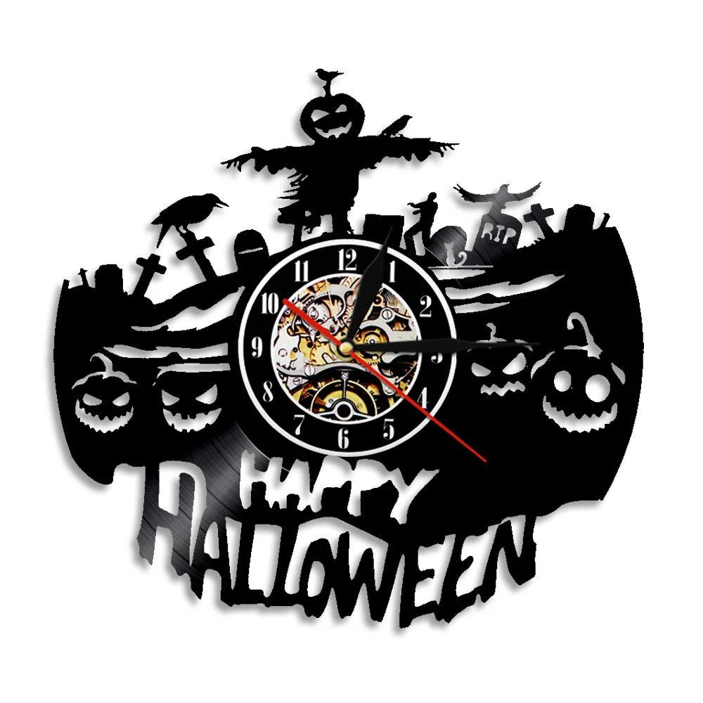 Dracula's Castle Handmade Wall Clock Halloween Dark Horror Home Decoration Gothic Vampire Bats Vintage Vinyl Record Wall Clock