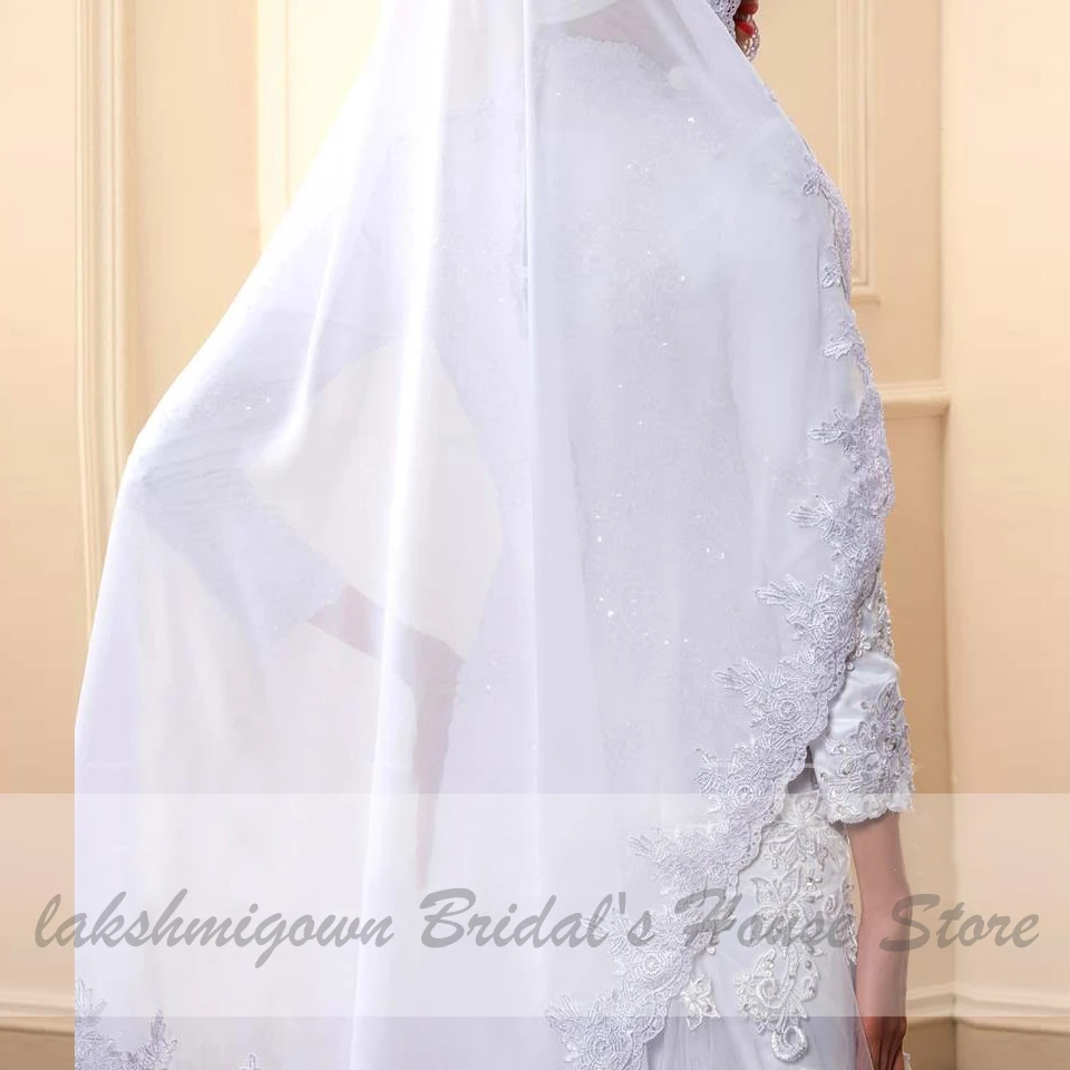 Indian Wedding Dress With Hijab Lace Beaded Mermaid Gown Long Sleeve Muslim Bridal 2020 Vestido de Novia Blanco | Свадьбы и