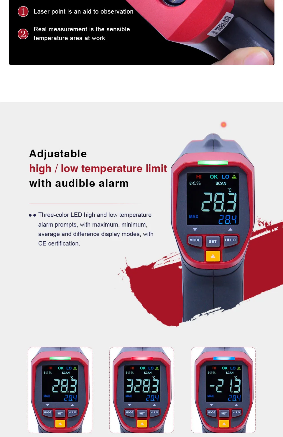 Non-Contact Temperature meter UNI-T UT301A+ UT302A+ UT303A+ Laser IR Infrared Thermometer infrared Temperature Gun LCD backlight