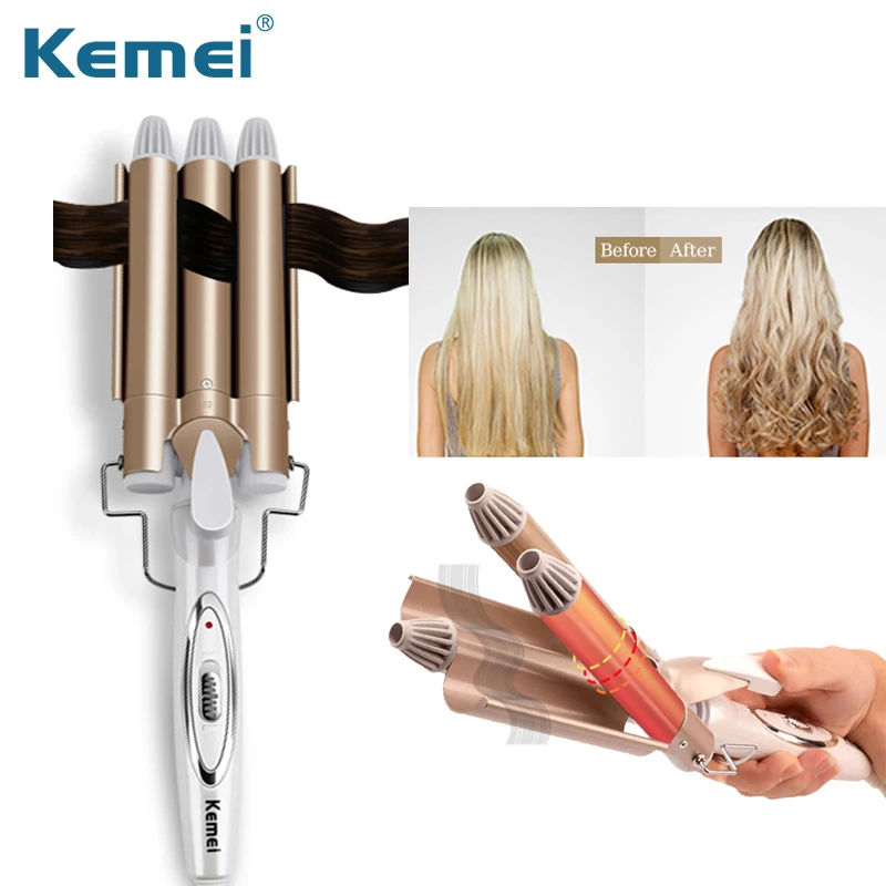 

Щипцы Kemei для завивки волос, стайлер с тройным цилиндром, инструменты для укладки, профессиональные инструменты для волос, бигуди, электриче...