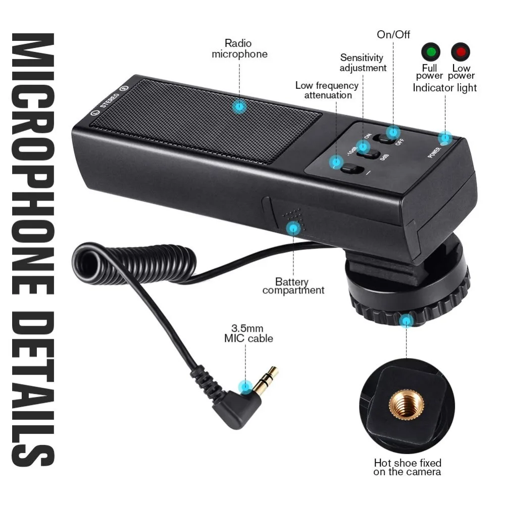 RYH Aluminum Alloy Camera Microphone Condenser Recording 3.5mm MIC For DSLR Canon Nikon Sony Vlog Microfone | Электроника