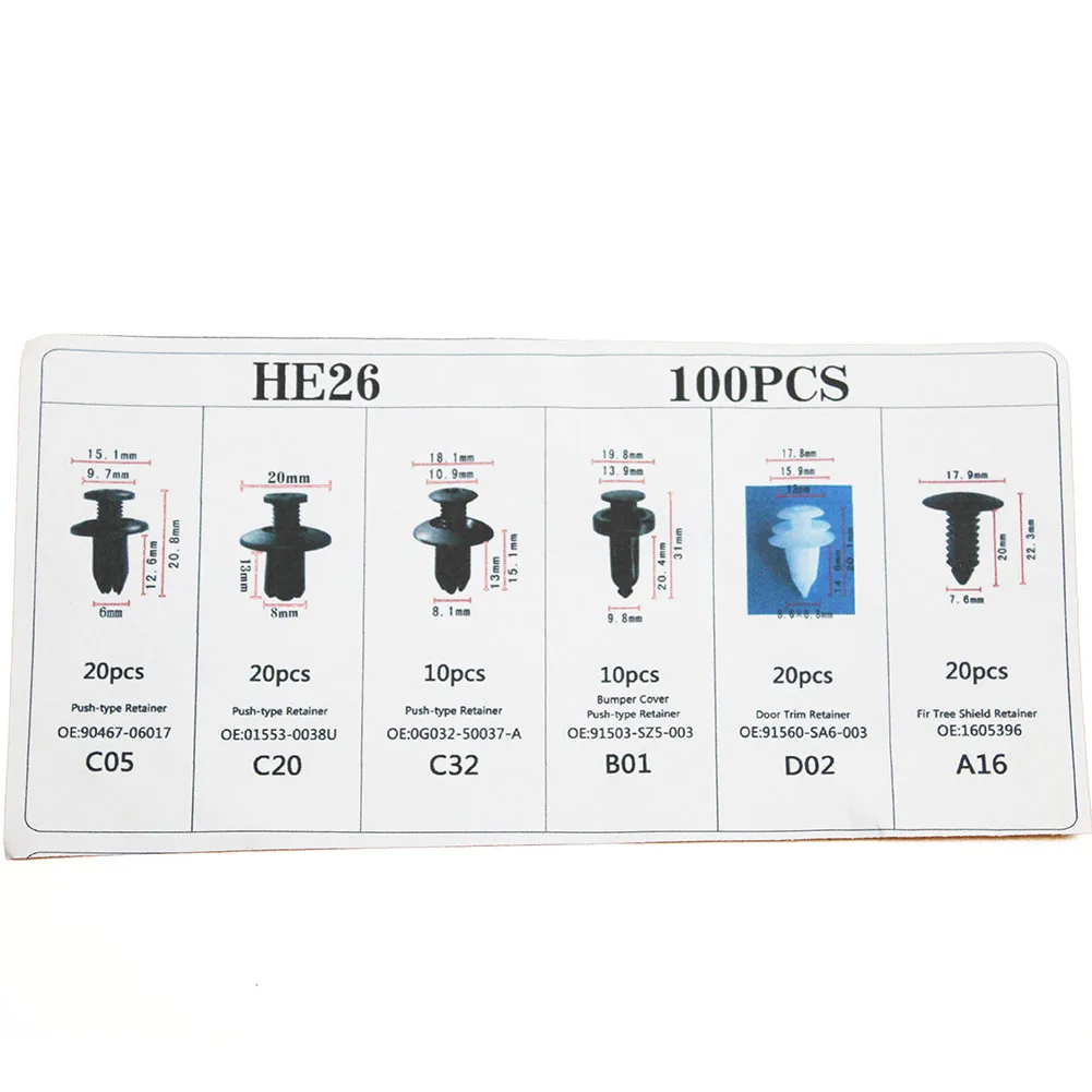 100 шт. 6 моделей автомобильных пластиковых заклепок для дверей и крыльев|clip