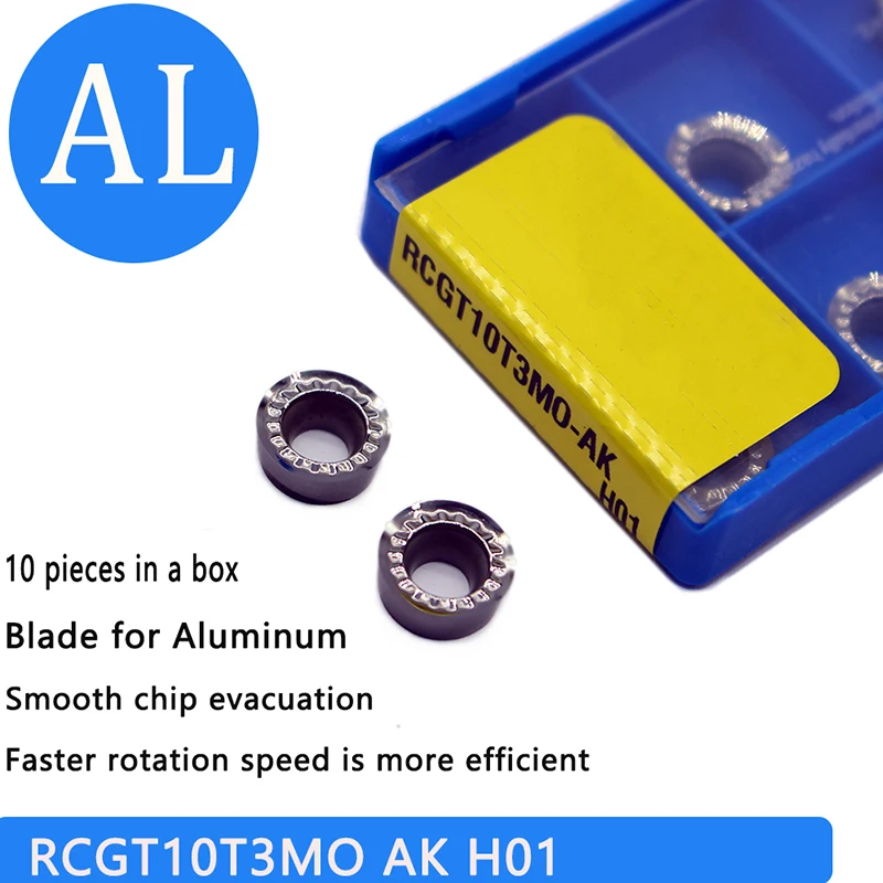 RCGT0803-cortador de aluminio RCGT0702 RCGT10T3 RCGT1204MO AK H01, herramienta de torneado para insertar herramienta de corte CNC, aleación de aluminio AL + Estaño