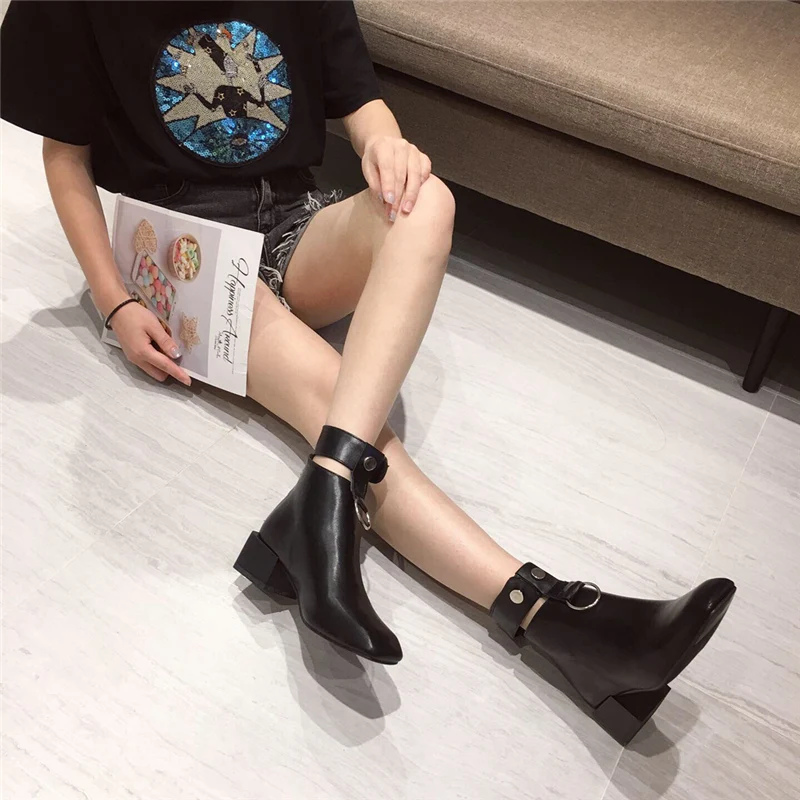 2019 г. Зимние Модные женские ботильоны на низком квадратном высоком каблуке