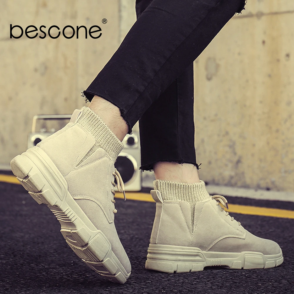 BESCONE/мужские ботильоны с эластичной подошвой классическая обувь на шнуровке