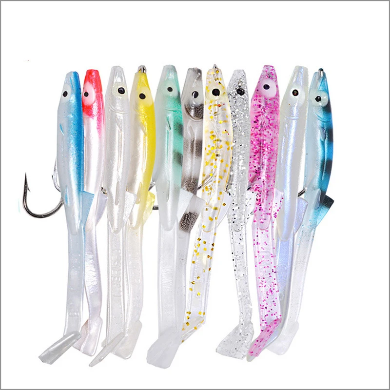 

6pcs/lot Fishing Lure Fish Eel Lure white Blue Soft Baits with hook 8cm 2.3g Small Fish Eel Artificial bait Pesca Leurre