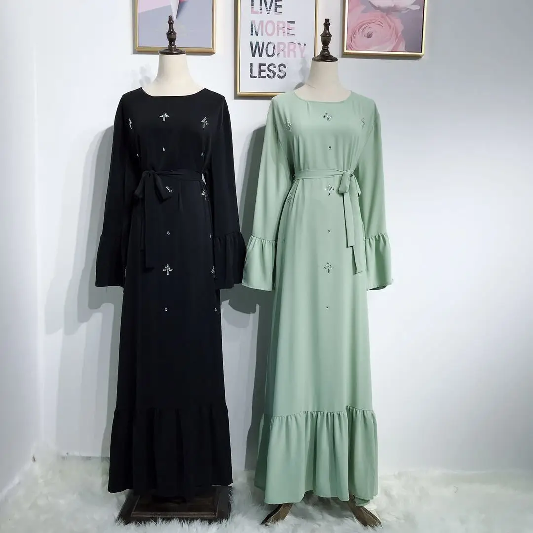 

Classic Middle East Muslim Dress Women Duabi Beading Big Swing A-line Abaya Dress Turkey Musulman Islamic Clothing Hijab Dresses