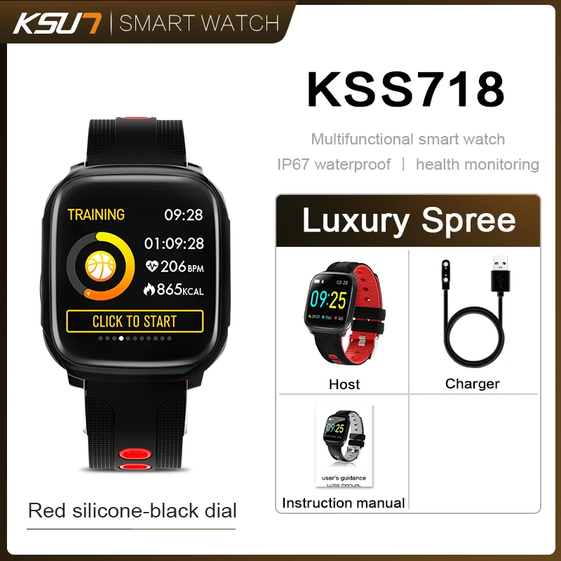 KSS718 1,3 дюймов полный сенсорный экран 3D Dymanic UI монитор сердечного ритма кровяного давления контроль музыки погода толчок Смарт часы браслет - Цвет: KSS718 Red