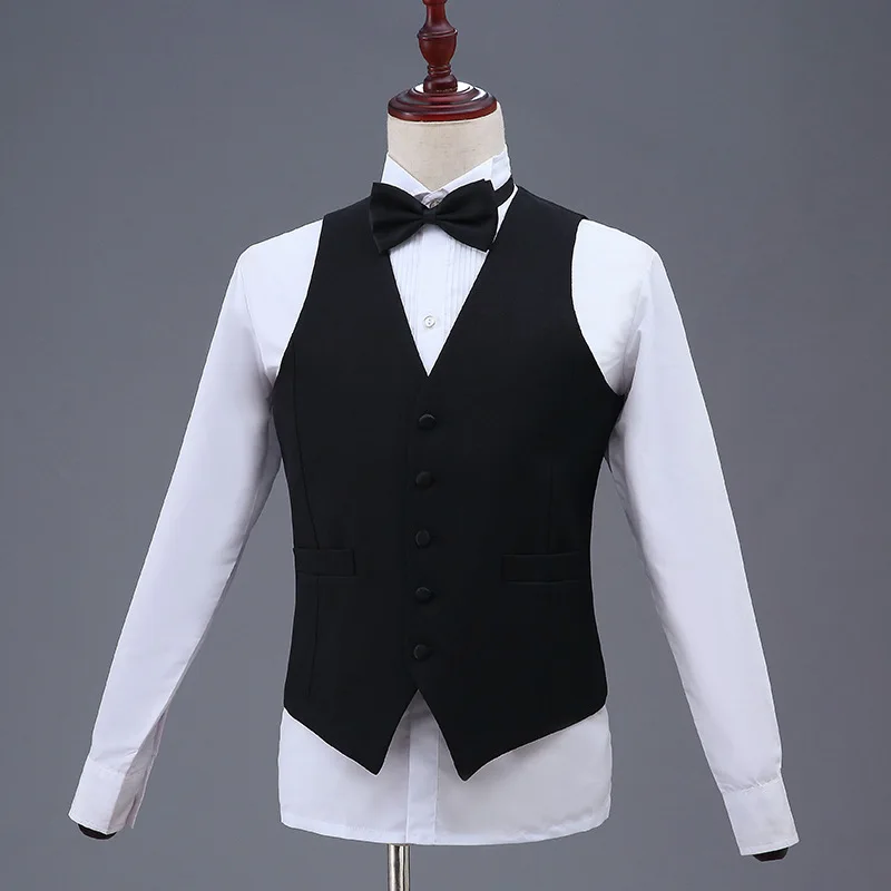 

Black Mens Waistcoat Formal Business Work Causal Slim Fit Vest For Men U-Neck Retro Gentlemen Men Suit Vest Solid Wedding Gilet
