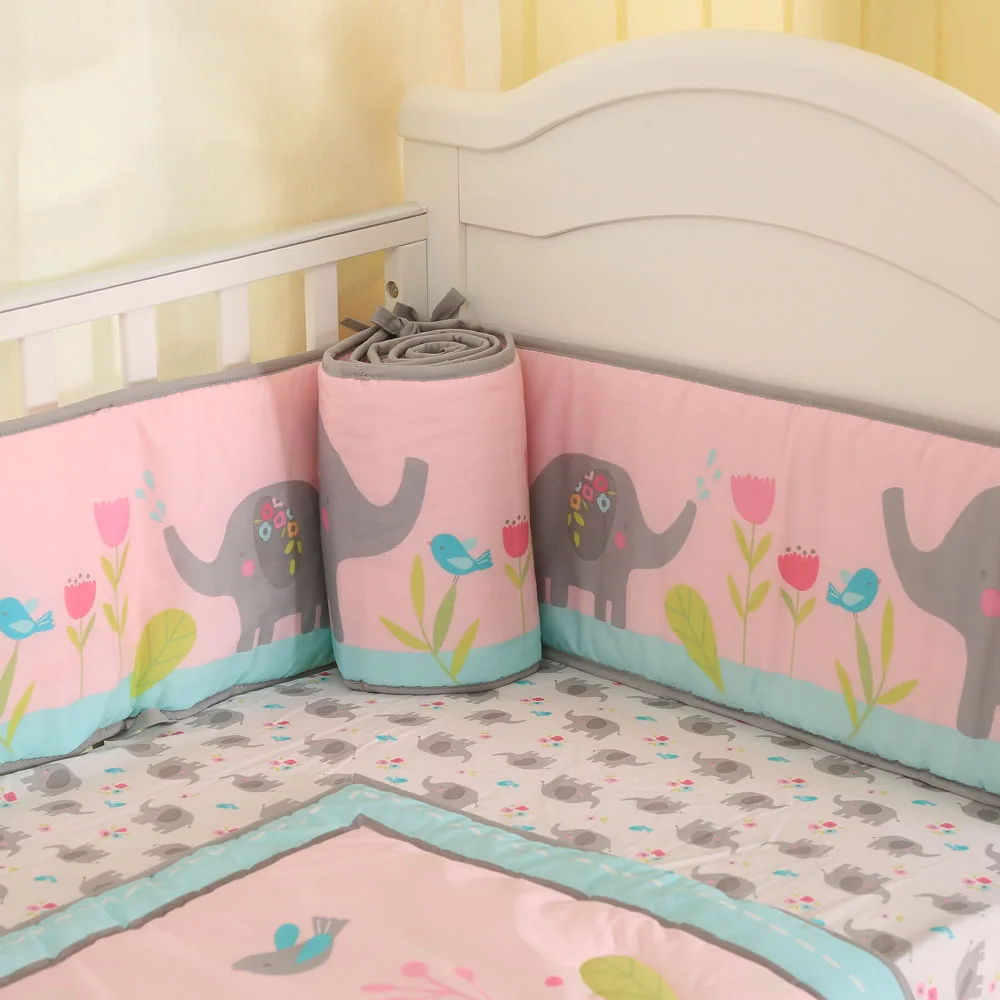 Розовый слон с птицей и цветами детские кроватки Постельное белье 4 предмета в