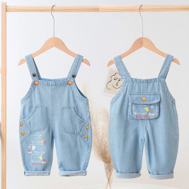 

DIIMUU Spring Autumn Pants Baby Boys Girls Overalls Denim Romper Long Trousers Clothing Casual Print Infants Boy Dungarees Jeans