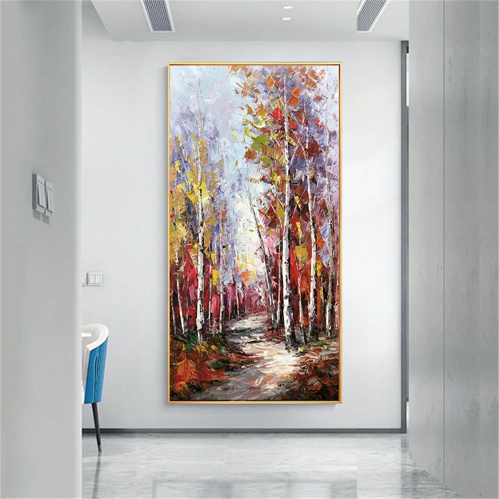 

Hand-painted oil painting modern abstract knife painting forest birch tree canvas painting living room decoration porch wall art