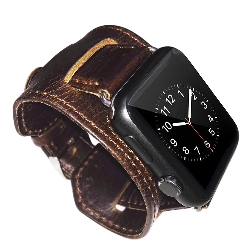 

Apple watch band 42mm Genuine Leather Replacement bracelet 44mm with Secure Metal Clasp Buckle for iwatch 5 Sport Edition brown