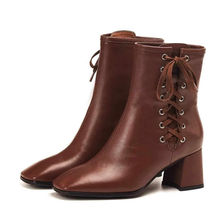 MLJUESE/женские ботильоны из коровьей кожи на шнуровке коричневого цвета винтажные