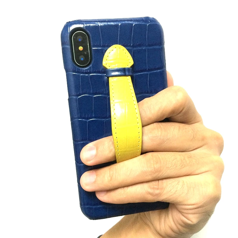 

Genuine Leather Hand Strap Holder Case For iPhone X XS Max XR 10 7 8 Plus Phone Luxury Cute Mix Color Thin Slim Hard Cover Blue