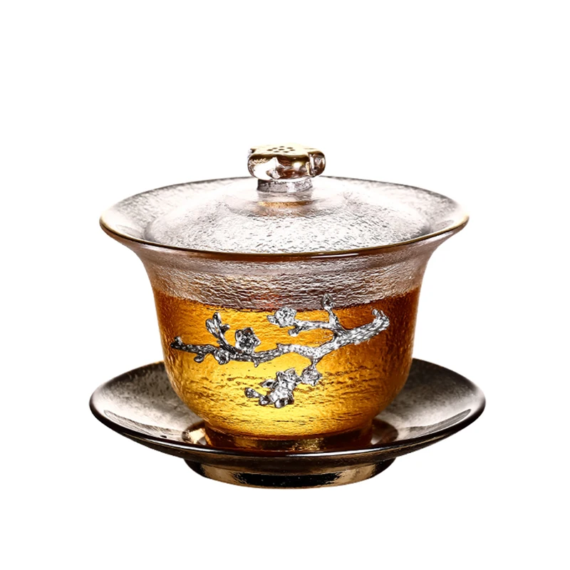 Стеклянная чайная чашка Gaiwan 150 мл набор крышек для блюдца серебряный чайный