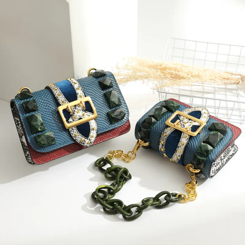 Новый сезон хит цвет серпантин драгоценный камень маленькая натуральная кожа