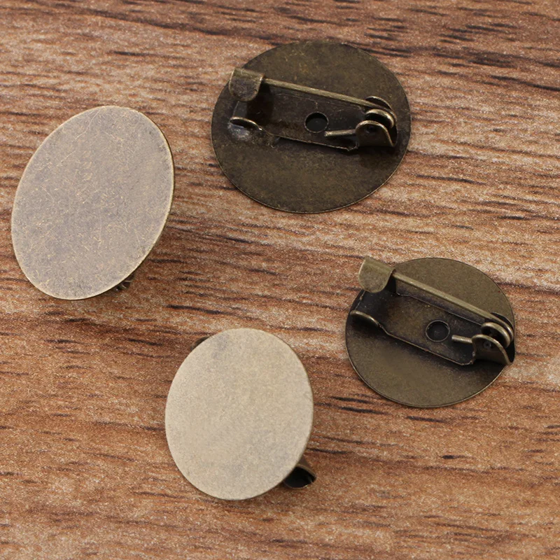 200pcs 15mm 18mm Brooch Clasps Pin Disk Base Flat Circle Pad Bezel Blanks Cabochon Trays Pins Cameo Cabochons Base DIY Findings