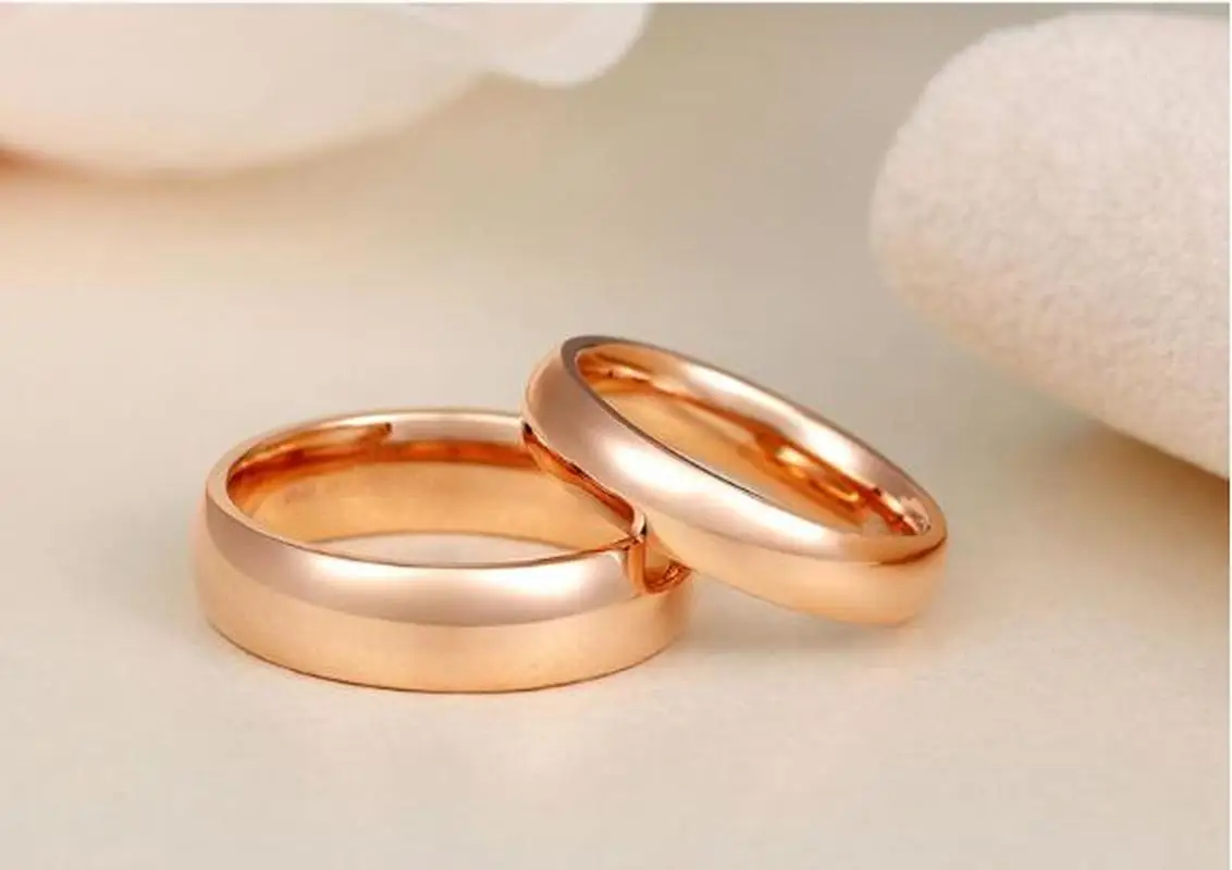 Классические глянцевые обручальные кольца 18K AU750 True Solid Gold Rose для женщин и мужчин