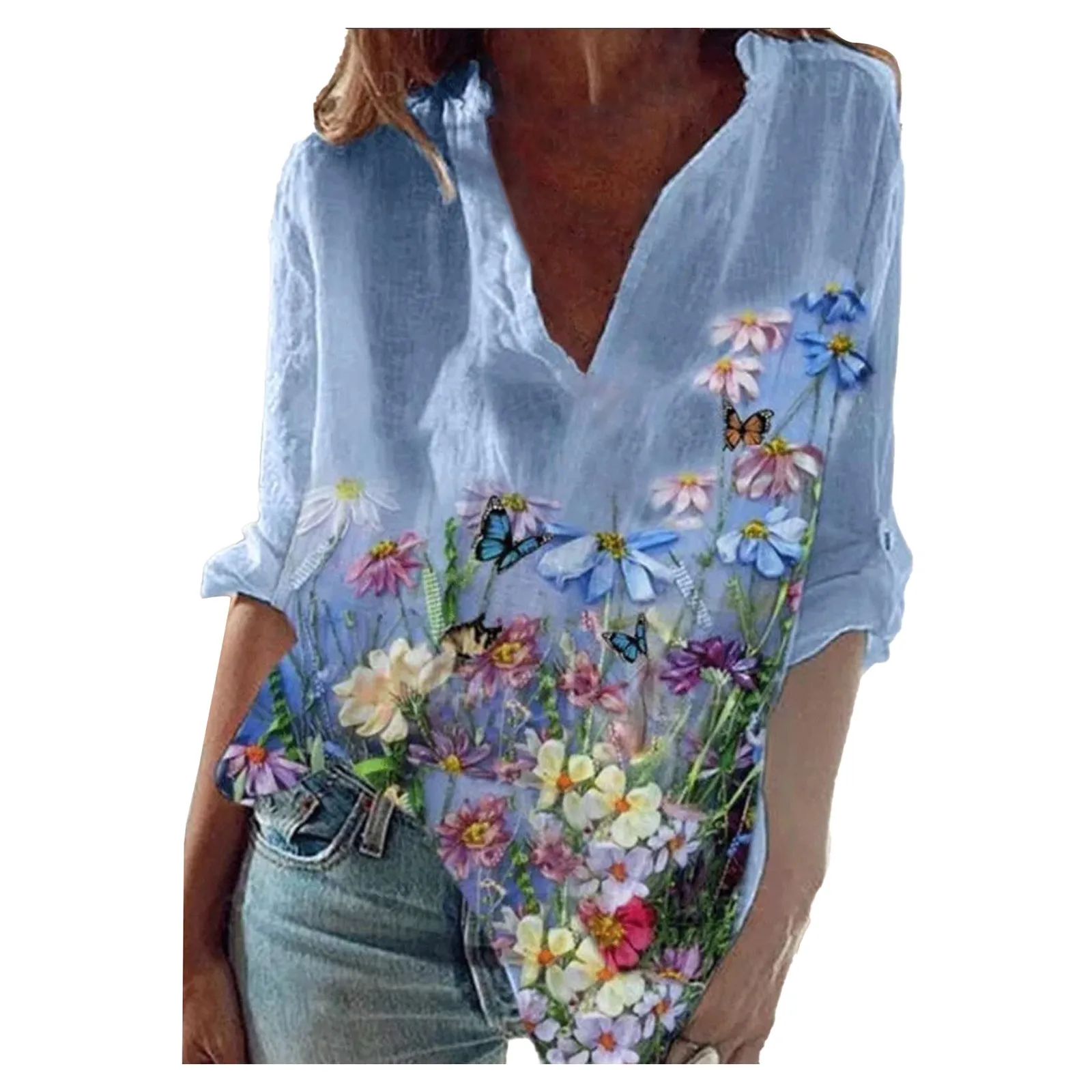 

Осень-зима 2021, Новая модная женская одежда, свободная футболка с V-образным вырезом и длинными рукавами, женский топ 84 # Q