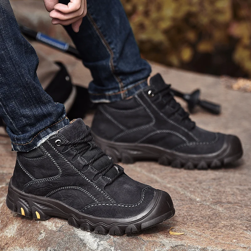 

High Quality Outdoor Men's Shoes Genuine Leather Hiking Shoes Men Handmade Non-slip Warm Winter Boots for Men Winter Snow Boots