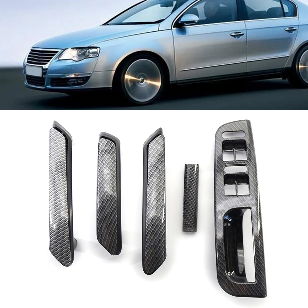 

Driver Carbon Fiber Pattern Door Window Switch Bezel + Door Pull Handles for VW Passat 98-05 LHD Car Interior Accessories