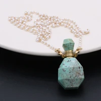 natural green turquoise pendant necklace natural perfume bottle essential oil diffuser pendant necklace pearl chain jewerly gift