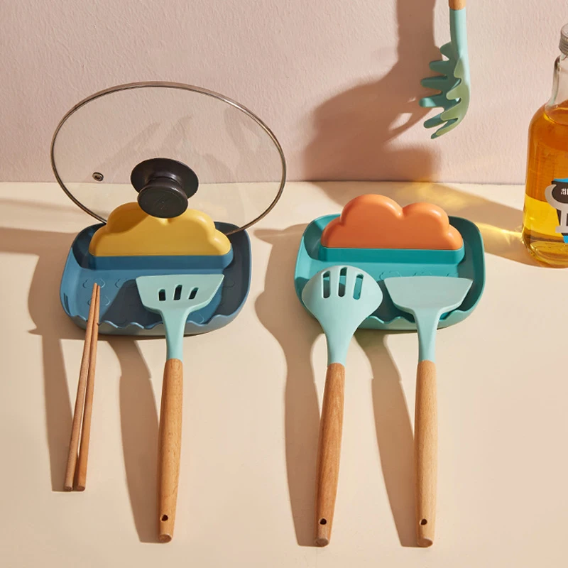 Пластиковая подставка для ложек на кухне, инструменты для готовки, вилка, шпатель, стойка облачной формы для держания крышки горшка, органайзер на полке.