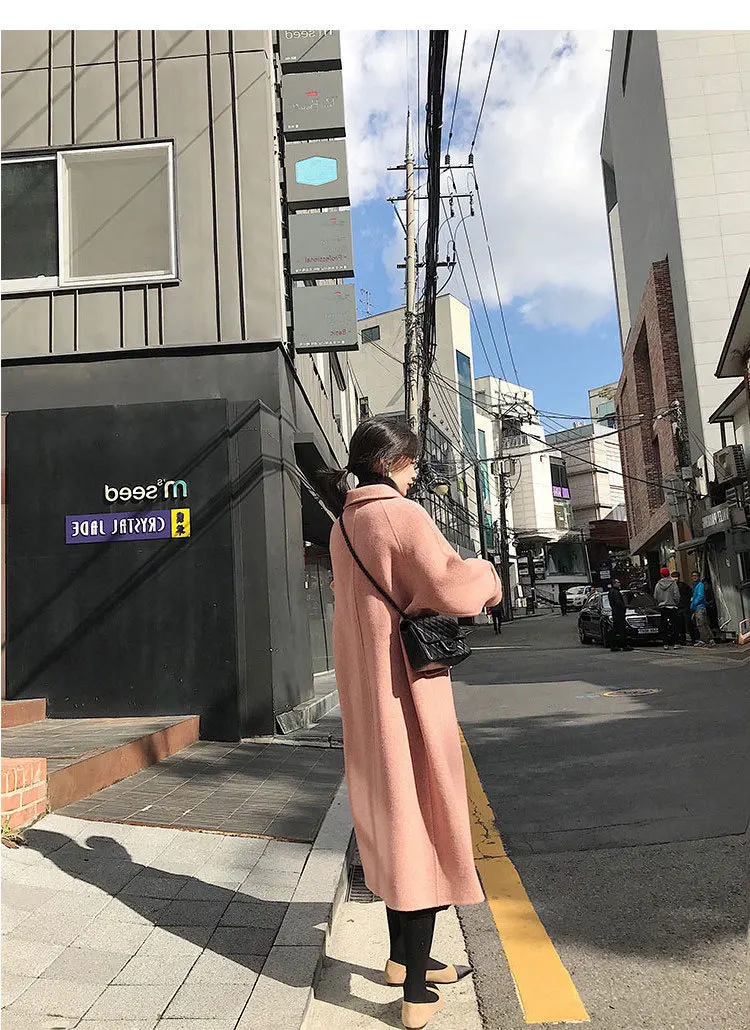 Женские кашемировые шерстяные пальто розовое осенне-зимнее мода 2019 длинный