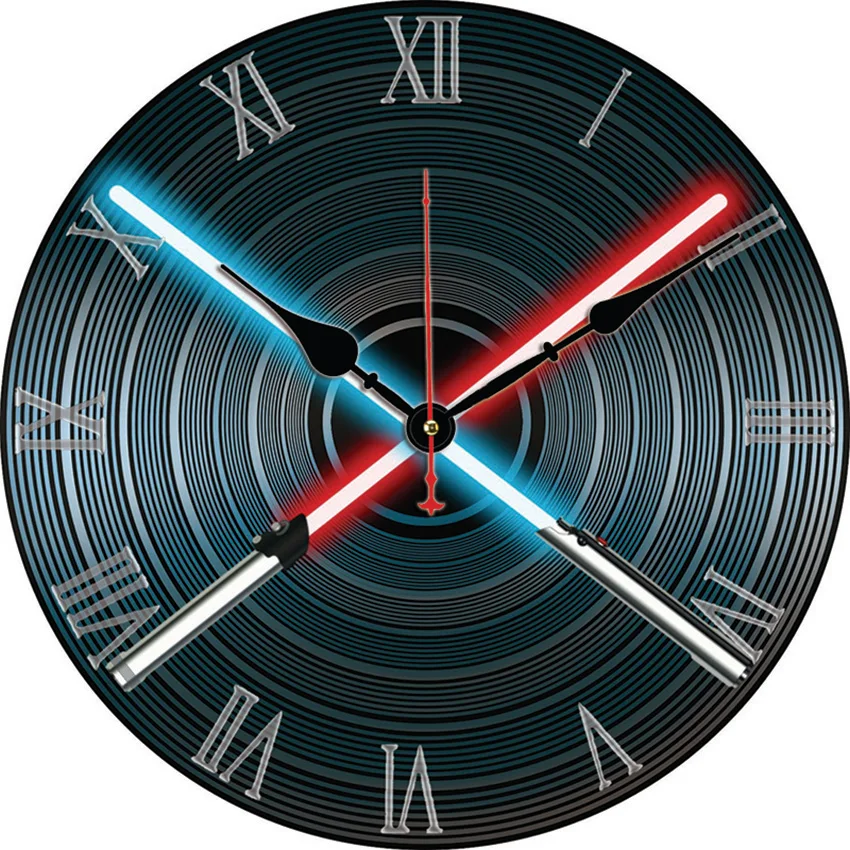 Большие настенные часы 16 дюймов виниловый дизайн синий и красный цвета