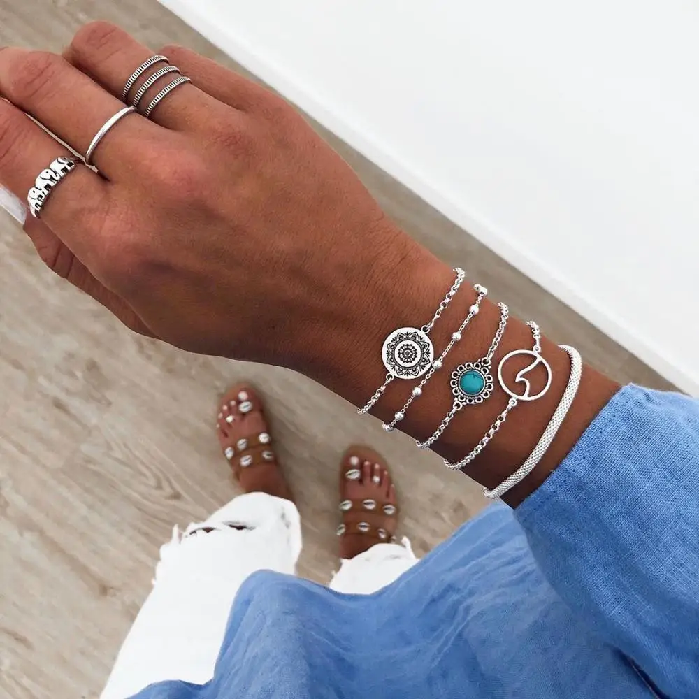 Ретро Натуральная каменная подвеска в виде волн браслеты для женщин богемный