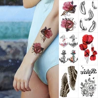 rose temporary tattoo sticker key lock 3d feather anchor butterfly peony tatoo arm leg hand women girl men glitter kids tatto