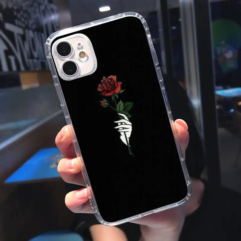 

Rose flower hand Phone Case Transparent soft For iphone 5 5s 5c se 6 6s 7 8 11 12 plus mini x xs xr pro max