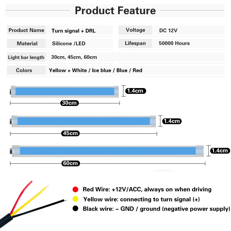 Дневные ходовые огни Светодиодная лента для указателей поворота 2 шт. 12 В |