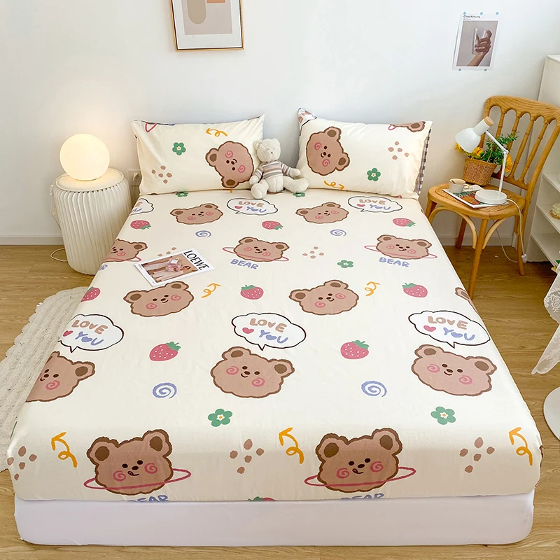 

1pc 100% Cotton Bed Sheets On Elastic Cartoon Bear Fitted Sheets For Kids Single Size Colchas Para Cama (No Pillowcase)