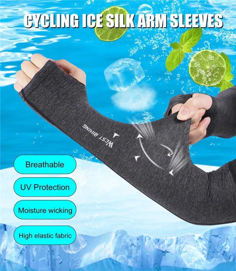 

WEST BIKING Cycling Sleeve Outdoor Sports Arm Sleeve Sun Protection Arm Sleeves Ice Fabric Breathable Running Cycling Arm Warme