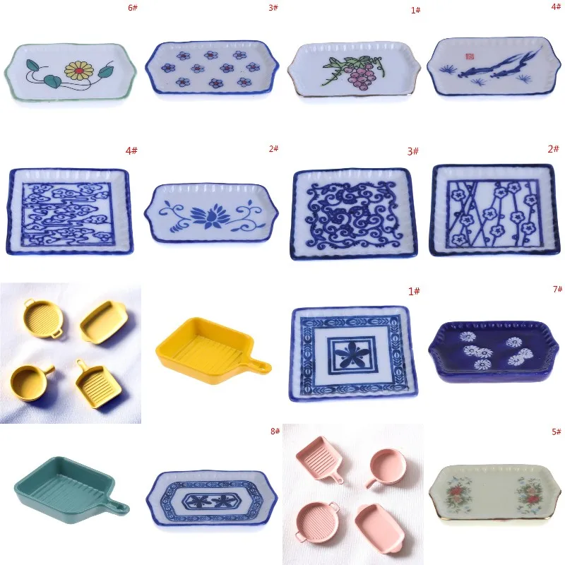 

Doll House Ceramics Trays Square Plates Kitchen China Blue And White Porcelain Toy Doll Mini Food Dishes Tableware