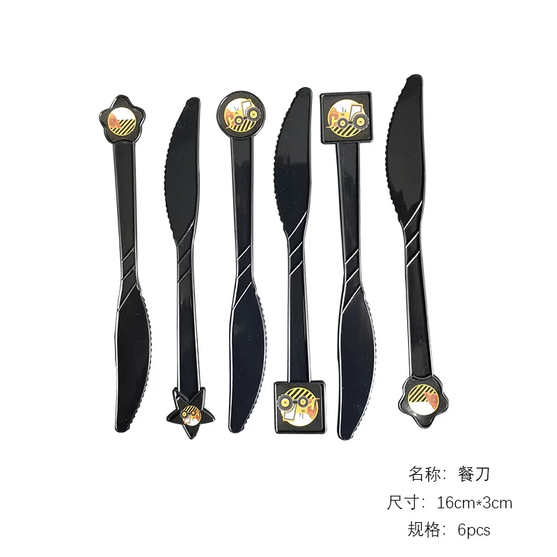 knife 6pcs Строительная машина тематическая вечеринка на день рождения бумажные тарелки и соломки чашки детские салфетки экскаватор вечерние поставки - Цвет: knife 6pcs