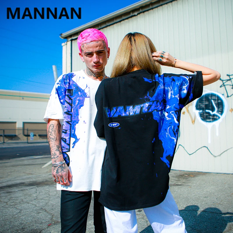 2020 синяя уличная мужская одежда в стиле хип-хоп Harajuku свободная футболка с