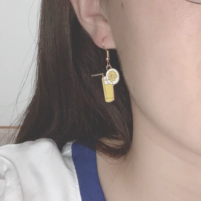 Лимонные Сокосодержащие напитки серьги с чашками золото цинк сплав летние