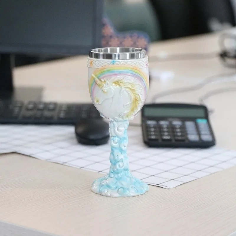 

Creative Retro Painted Pony Personality Small Wine Glass Resin Stainless Steel Goblet Wine Glass
